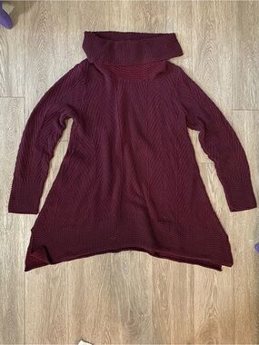 💜3/$25💜 Wine Color Cable Knit Tunic Sweater - 100% Cotton- Size Large